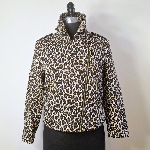 Bianca Nygard Sz 8 (Med) Animal Print Moto Jacket Short Zippered Lined Cotton - Picture 3 of 15